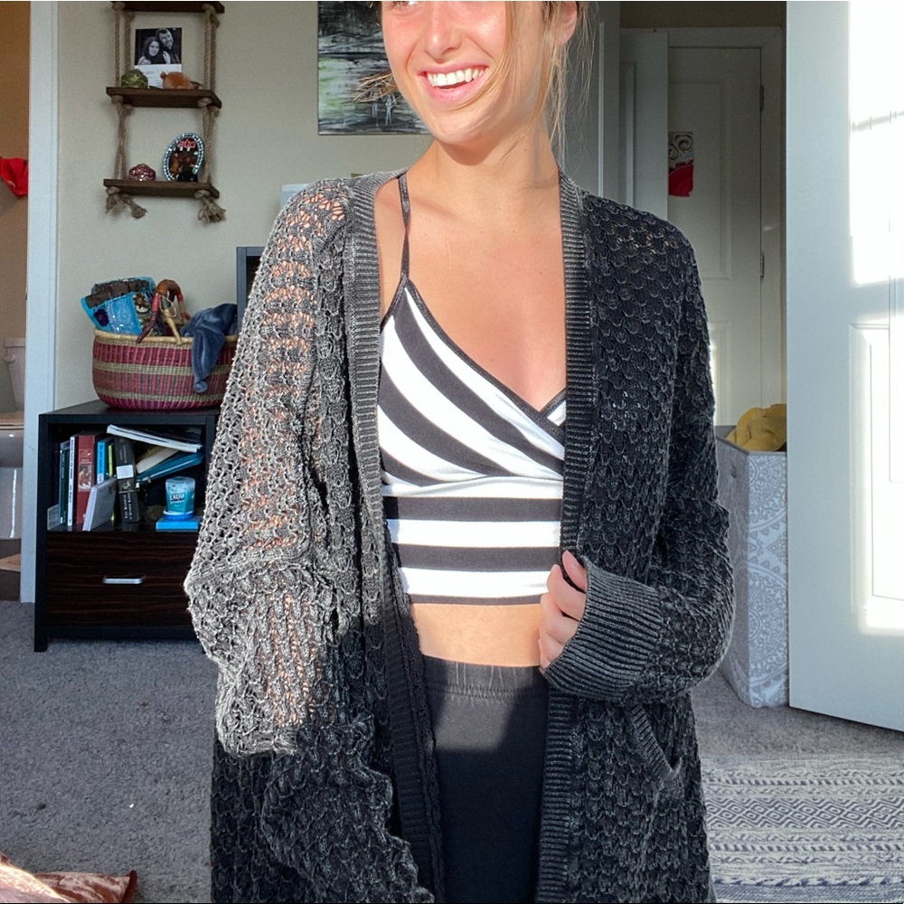 Dark Grey sweater cardigan.